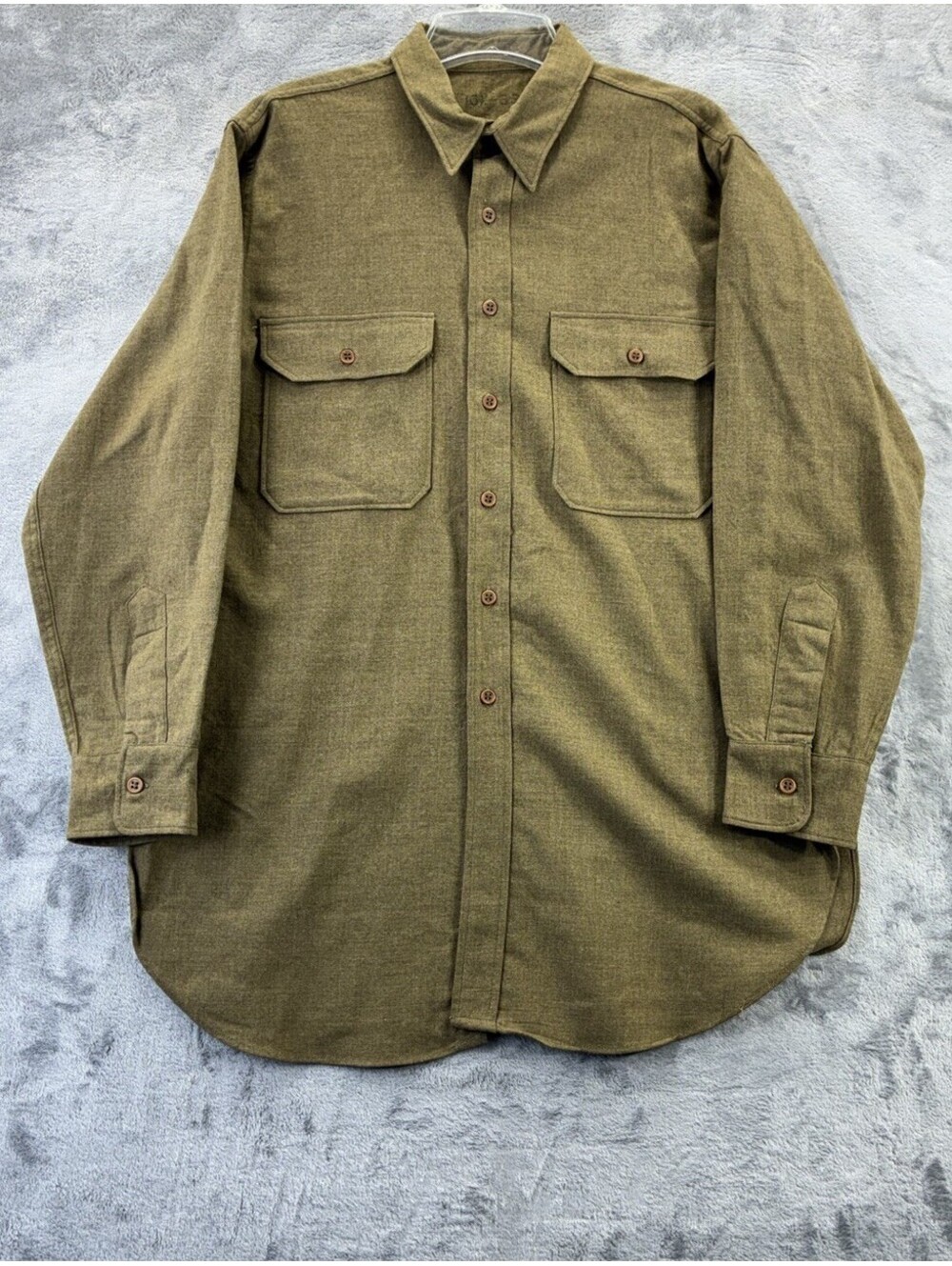 VTG 1940s WWII US Army Wool Military Field Shirt Size L Olive Green 16 1/2 33